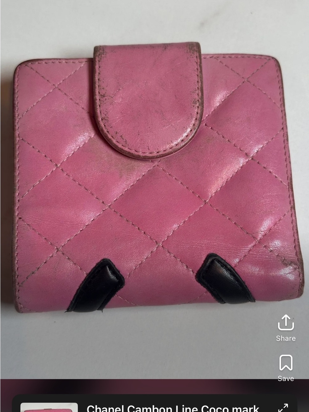 CHANEL Pink Quilted Leather Wallet with Black Trim